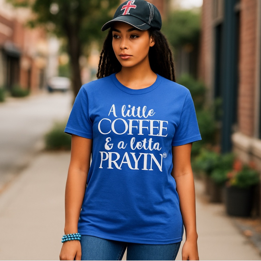 💯 NEW Religious Coffee Quote Blue White Country …